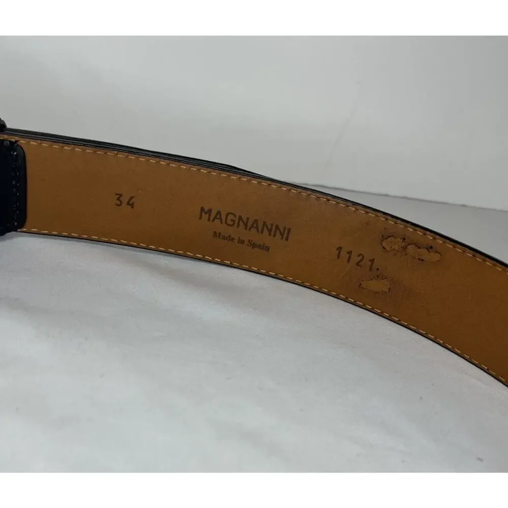Magnanni Men’s Genuine Leather Belt Size 35 Silver Single Prong Buckle